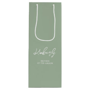 Sage Green Personalized Name Wedding Party Favour Wine Gift Bag
