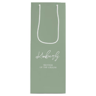 Sage Green Personalized Name Wedding Party Favour Wine Gift Bag