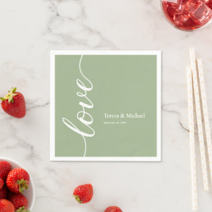 Sage green Personalized names Love script  Napkins