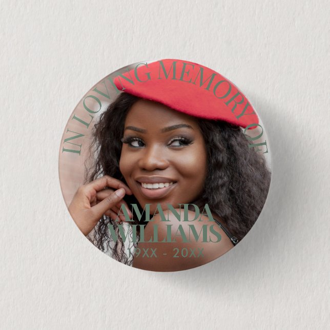 Sage Green Personalized Photo Memorial 1 Inch Round Button (Front)