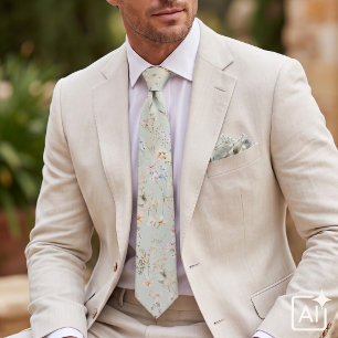 Sage Green Personalized Watercolor Wildflower Tie