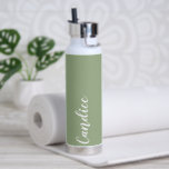 Sage Green Personalized Wedding Bridesmaid Water Bottle<br><div class="desc">Gift your wedding bridesmaid or maid or honour with this trendy, vacuum Insulated water bottle that features her name in white, stylized script on a sage green colour background designed to match your wedding colour scheme. Personalize bottle by editing and replacing name with your own as desired. Select your water...</div>