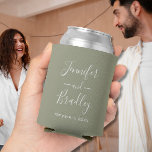 Sage Green Personalized Wedding Can Cooler
