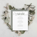 Sage Green Personalized Wedding Menu<br><div class="desc">Sage Green and white Personalized Wedding Menu Sheet  - Perfect for weddings. Menus from Ricaso - part of the NOTHING FANCY JUST LOVE SAGE GREEN wedding suite collection</div>