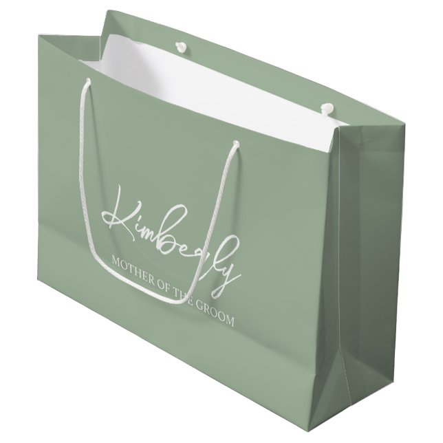 Sage Green Personalized Wedding Party Name Large Gift Bag (Front Angled)