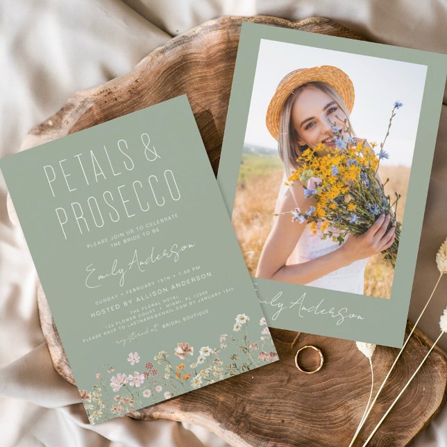 Sage Green Petals & Prosecco Wildflower Photo  Flyer (Creator Uploaded)