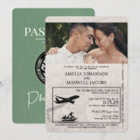 Sage Green Philippines Passport Wedding Invitation
