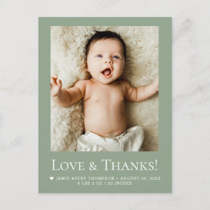 Sage Green Photo Baby Love & thanks Modern  Postcard