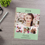 Sage green photo collage appointments 2025 planner<br><div class="desc">Create your own unique photo collage. Use four,  4 of your favourite photo.   Personalize and a year,  name and text. A sage green coloured background,  black text.</div>