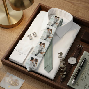 Sage Green Photo Collage Personalized Family Tie