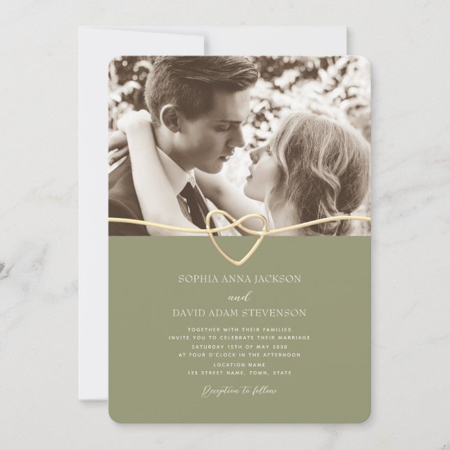 Sage Green Photo Faire-part de mariage avec code Q (Devant)