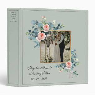 Sage Green Photo Floral Script Wedding Keepsake Binder