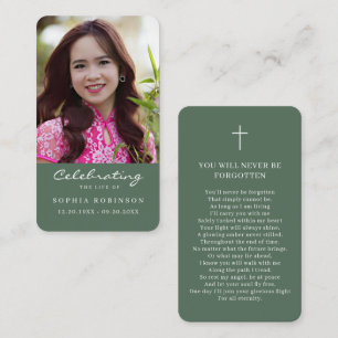 Sage Green Photo Funeral Memorial Prayer Card