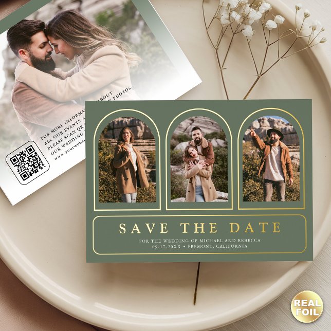 Sage Green Photo QR Code Wedding Save the Date (Creator Uploaded)