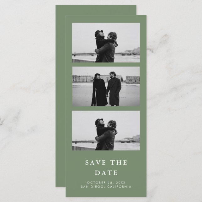 Sage Green Photo Strip QR Code Wedding (Front/Back)