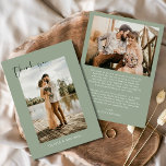 Sage Green Photo Wedding Elegant Thank You Card<br><div class="desc">Introducing our Modern Script Simple Photo Wedding Thank You Card: Elevate your gratitude with our elegant thank you cards featuring modern script and your favourite wedding photo. These cards offer a stylish and minimalist design that perfectly complements any wedding aesthetic. Personalize them with a heartfelt message of appreciation to convey...</div>