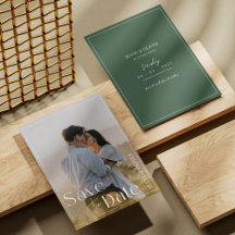 Sage Green Photo Wedding Save The Date Card