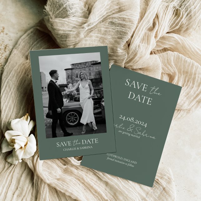Sage Green Photo Wedding Save the Date Invitation (Creator Uploaded)