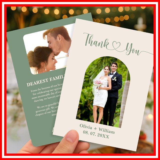 Sage Green Photo Wedding Thank You Card (Creator Uploaded)