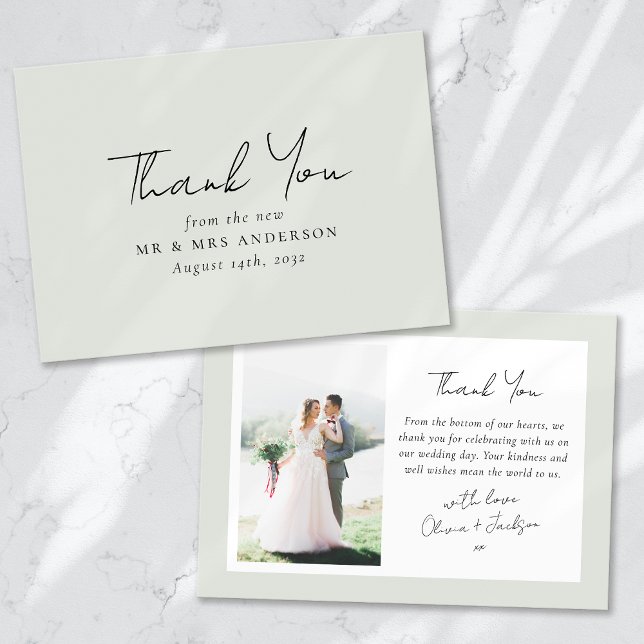 Sage Green Photo Wedding Thank You Card (Creator Uploaded)