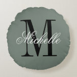 Sage green pillow cushion with custom monogram<br><div class="desc">Sage green pillow cushion with custom monogram. Personalized throw pillow for bed or sofa. Personalizable cushion monogrammed with name and initial letter. In stylish grey or custom background color. Elegant script typography text design. Classy chic home decor.</div>