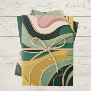 Sage green pink abstract Wrapping Paper 3 Sheets