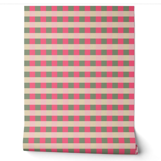 Sage green, pink and yellow wallpaper (Unrolling)
