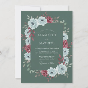 Sage Green Pink Botanical Watercolor Wedding Invitation
