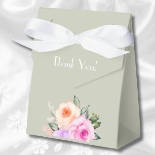 Sage Green Pink Bright Floral Roses Bridal Shower Favor Box