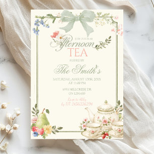Sage Green Pink Farmer's Market Afternoon Tea Invitation