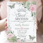 Sage Green Pink Floral Butterflies Silver Sweet 16 Invitation<br><div class="desc">This chic Sweet 16 Birthday invitation features a silver glitter geometric frame adorned by delicate watercolor sage green, pale pink floral, soft sage greenery and sage and silver butterflies. Personalize it with your details easily and quickly, simply press the customise it button to further re-arrange and format the style and...</div>