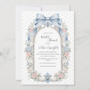 Sage Green Pink Floral Vintage Baby Shower Invitation