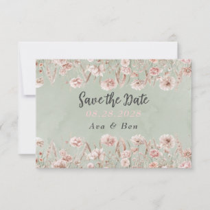 Sage Green Pink Peony Mariage Enregistrer La Carte