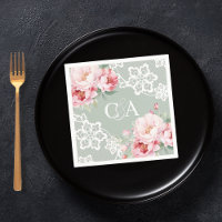 Sage green pink roses florals monogram wedding