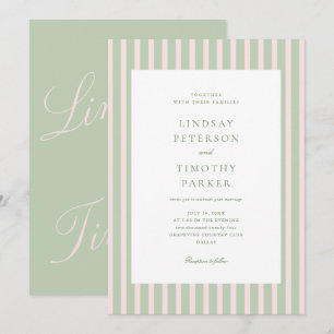 Sage Green Pink Summer Wedding Invitation