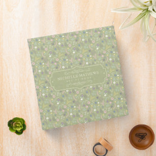 Sage Green Pink White Flowers Floral Boho Pattern Binder