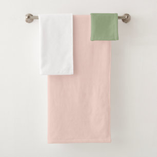 Sage Green Pink White Solid Colours Bath Towel Set
