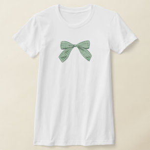 Sage Green Plaid Bow Elegant Baby Shower Mom T-Shirt
