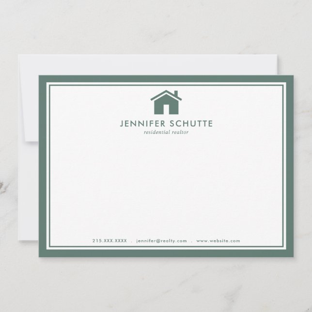 Sage Green Plaid Personalized Real Estate Agent Card (Front)