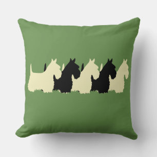 Sage green Plaid print 6 Scottish Terrier dog Throw Pillow