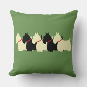 Sage green Plaid print 6 Scottish Terrier dog Throw Pillow