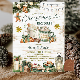 Sage Green Plaid Rustic Christmas Brunch Invitation