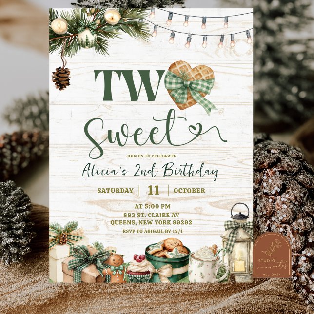 Sage Green Plaid Rustic Two Sweet Birthday Invitation (Creator Uploaded)