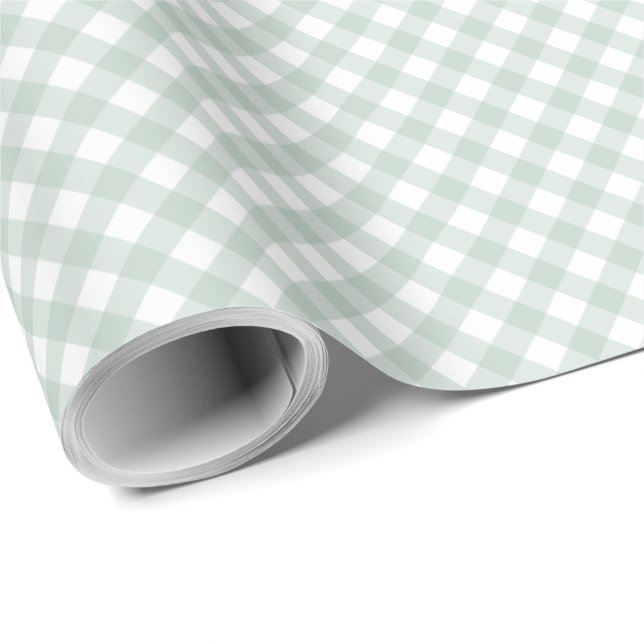 Sage green plaid simple pastel gingham checks wrapping paper (Roll Corner)