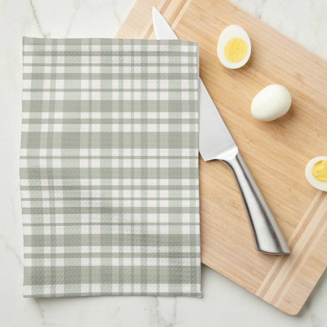 Sage green plaid - soft neutral plaid kitchen towel (Quarter Fold)