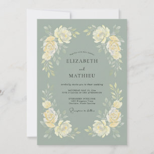 Sage Green Polished Rose Wedding Invitation