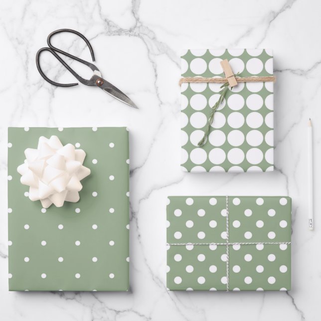 Sage Green Polka Dot Wrapping Paper Sheet Set of 3 (Front)