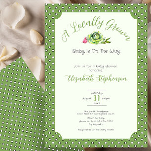 Sage Green Polka Dots Locally Grown Baby Shower Invitation