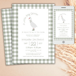 Sage Green Preppy Silly Little Goose Baby Shower  Invitation