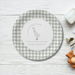 Sage Green Preppy Silly Little Goose Baby Shower Paper Plate